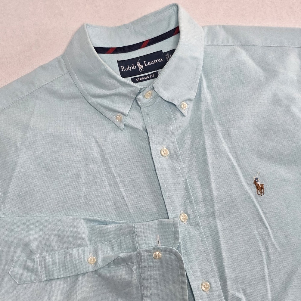 Vintage Ralph Lauren Shirt Men's L Aqua Blue Cotton Big Oxford Button Front
